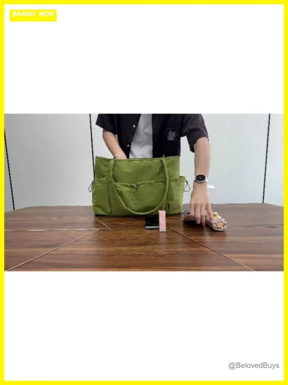 Large Quilted Nylon Tote Bag, 20L, Lightweight, 2 Bottle Pockets, Travel, School